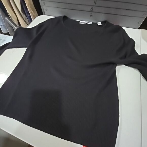 SOFT Black Silk Ribbed Sweater Top Lg 3/4 Sleeve Lightweight Stretch Capsule 90s - Picture 9 of 9